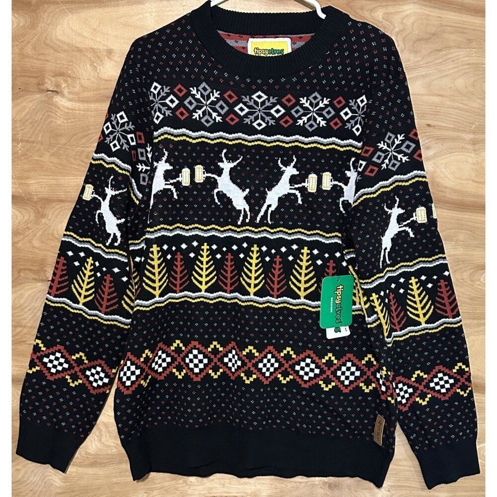 Tipsy Elves Sweater Mens Large Ugly Christmas Beer Reindeer